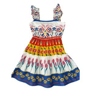 NWT Sugarlips Olympia Floral Mini Dress Sz S Ruffle Tiered Vibrant Playful